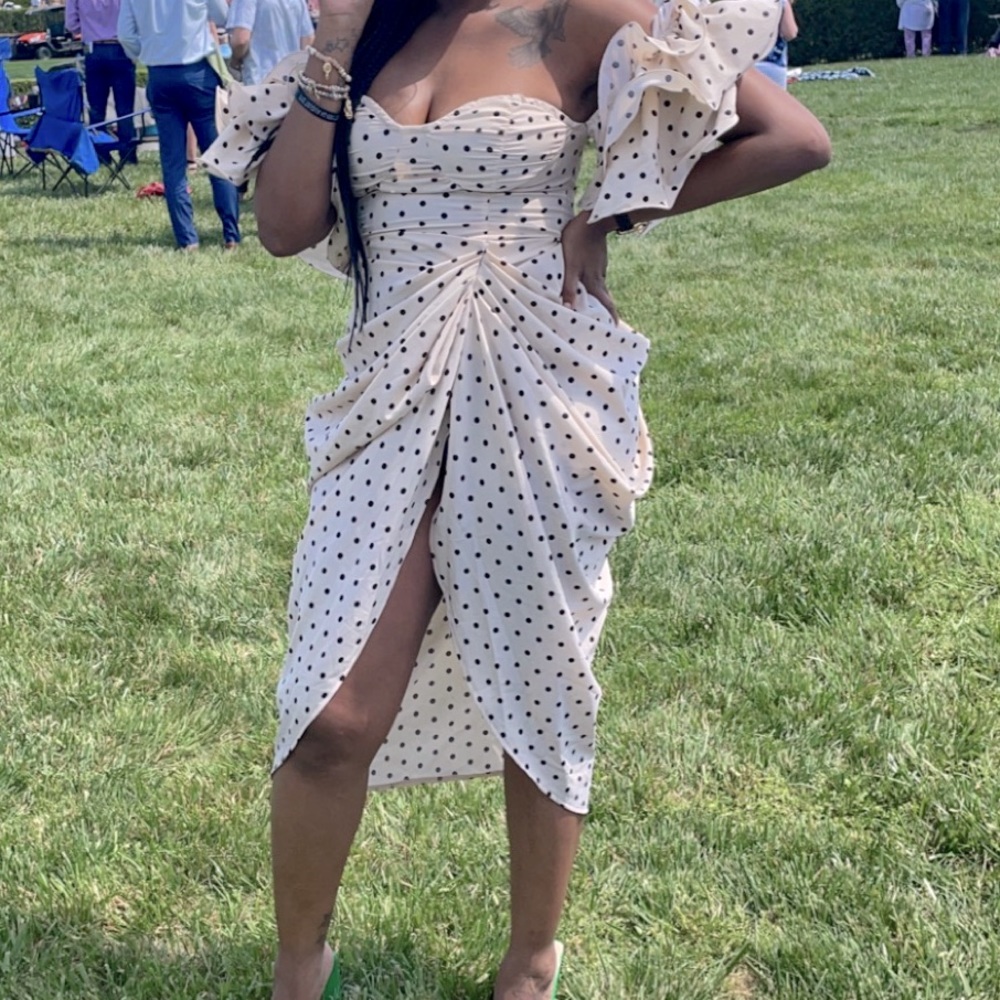 Polka dot off the shoulder dress